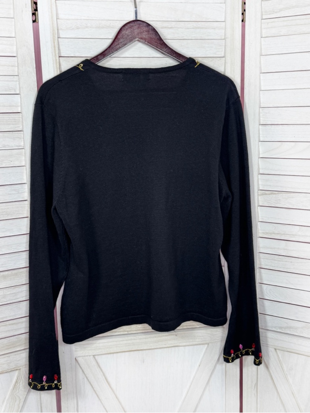 Vintage 90s Jack B Quick Embroidered Beaded Heart Cottagecore Sweater Black XL - Picture 8 of 11